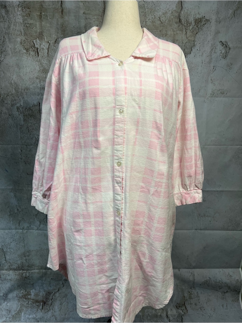 Vintage Tommies Pink Plaid Cotton Button Front House Dress Nightgown Size S